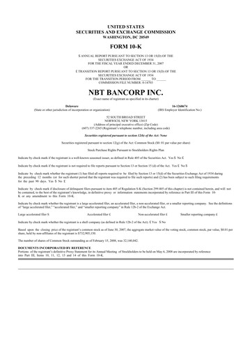 Thumbnail NBT Bancorp 10-K Annual Report 