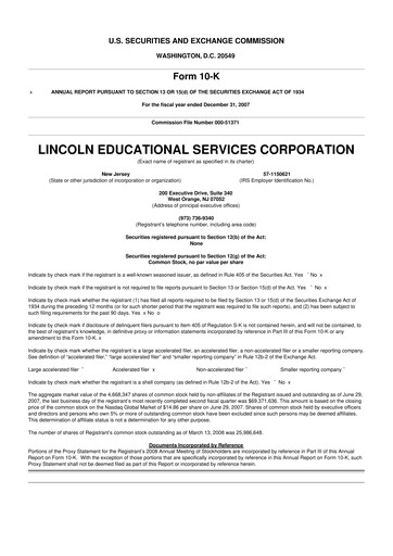 Miniature Lincoln Educational Services 10-K Rapport annuel 