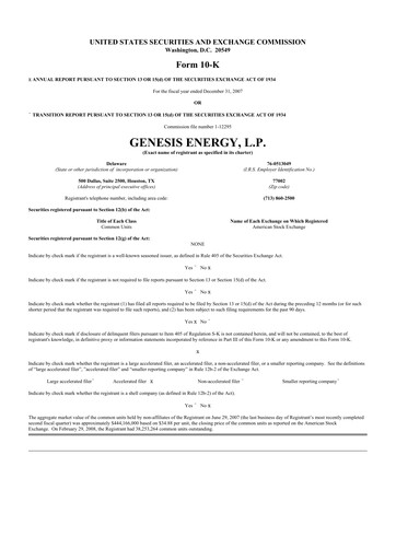 Thumbnail Genesis Energy  L.P. 10-K Annual Report 