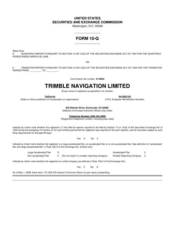 Thumbnail Trimble 10-Q Quarterly Report FY 