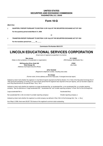 Miniature Lincoln Educational Services 10-Q Rapport trimestriel  