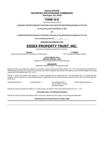Thumbnail Essex Property Trust
 10-Q Quarterly Report FY 