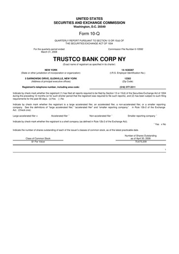 Miniature Trustco Bank 10-Q Rapport trimestriel  