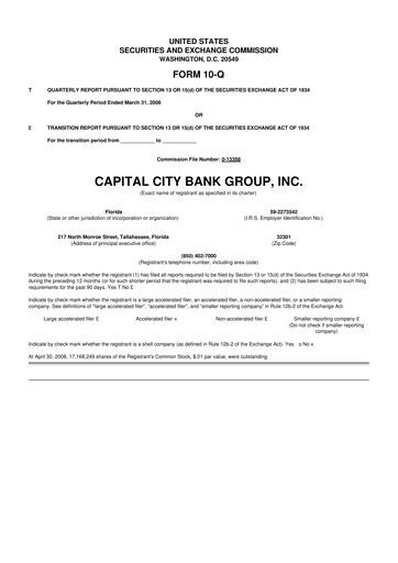 Thumbnail Capital City Bank Group
 10-Q Quarterly Report FY 