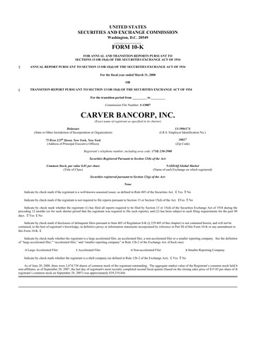 Thumbnail Carver Bancorp 10-K Annual Report 