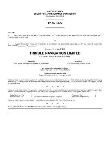 Thumbnail Trimble 10-Q Quarterly Report FY 