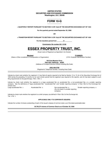 Thumbnail Essex Property Trust
 10-Q Quarterly Report FY 