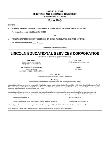 Miniature Lincoln Educational Services 10-Q Rapport trimestriel  