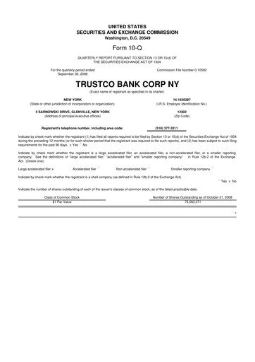 Miniature Trustco Bank 10-Q Rapport trimestriel  