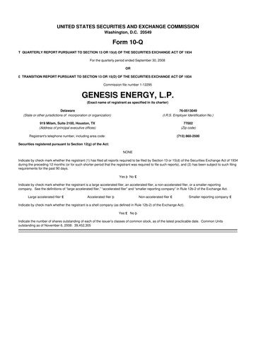 Thumbnail Genesis Energy  L.P. 10-Q Quarterly Report FY 
