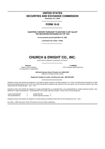 Thumbnail Church & Dwight
 10-Q Quarterly Report FY 