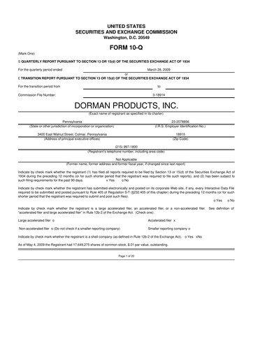 Thumbnail Dorman Products 10-Q Quarterly Report FY 