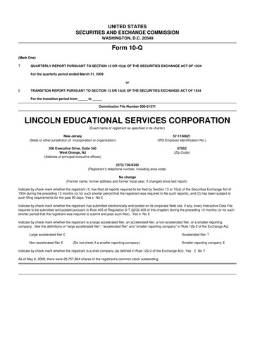 Miniature Lincoln Educational Services 10-Q Rapport trimestriel  