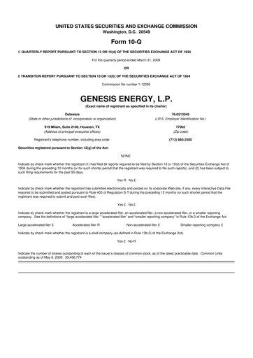 Thumbnail Genesis Energy  L.P. 10-Q Quarterly Report FY 