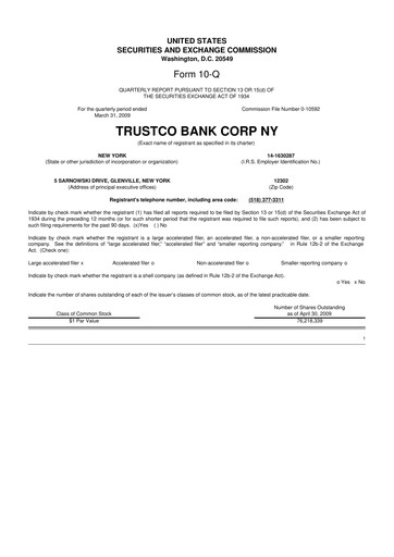 Miniature Trustco Bank 10-Q Rapport trimestriel  