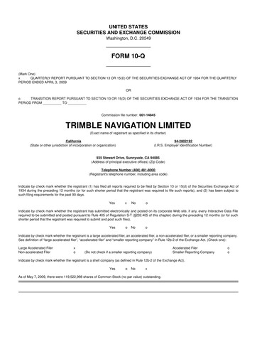 Thumbnail Trimble 10-Q Quarterly Report FY 