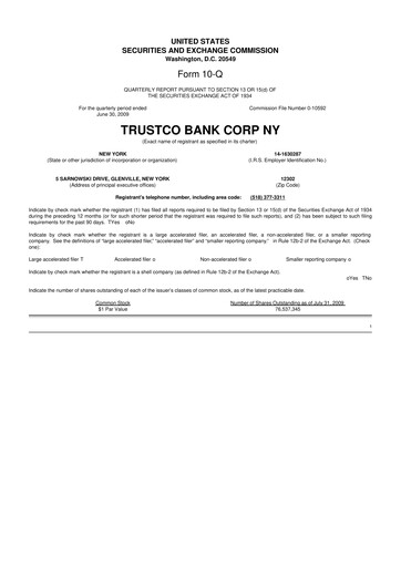Miniature Trustco Bank 10-Q Rapport trimestriel  
