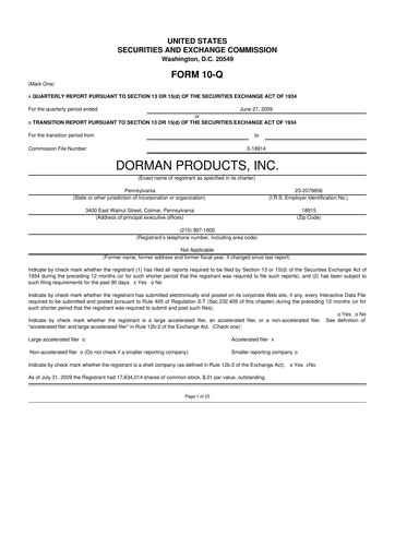 Thumbnail Dorman Products 10-Q Quarterly Report FY 