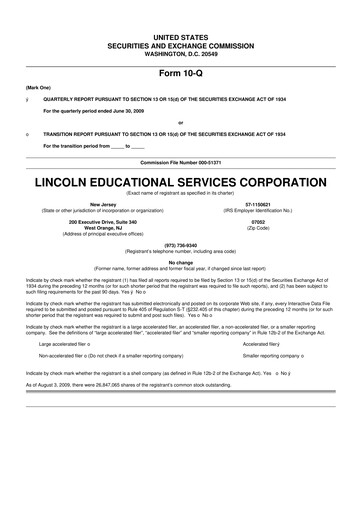 Miniature Lincoln Educational Services 10-Q Rapport trimestriel  