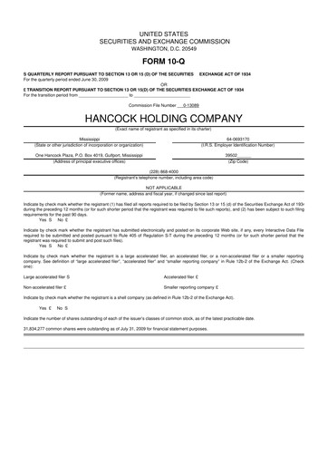 Thumbnail Hancock Whitney 10-Q Quarterly Report FY 