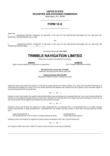 Thumbnail Trimble 10-Q Quarterly Report FY 