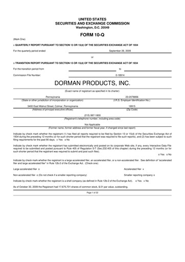 Thumbnail Dorman Products 10-Q Quarterly Report FY 