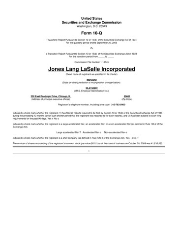 Thumbnail Jones Lang LaSalle 10-Q Quarterly Report FY 