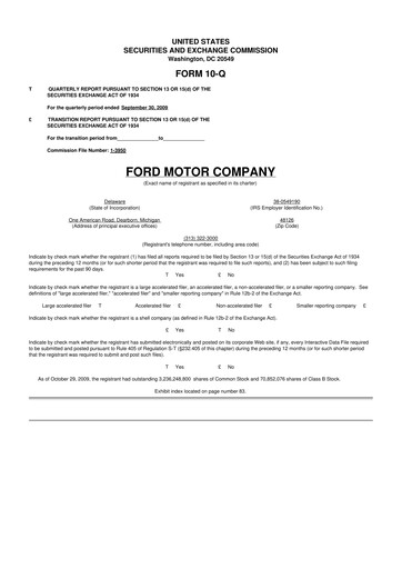 Thumbnail Ford 10-Q Quarterly Report FY 