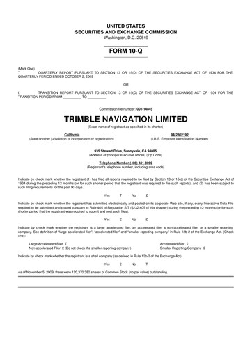 Thumbnail Trimble 10-Q Quarterly Report FY 