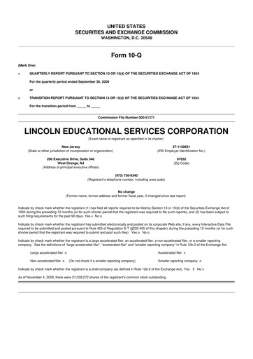 Miniature Lincoln Educational Services 10-Q Rapport trimestriel  