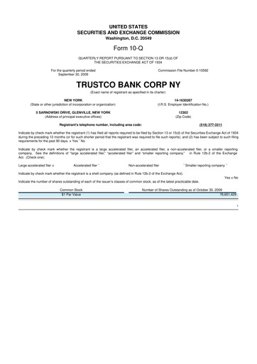 Miniature Trustco Bank 10-Q Rapport trimestriel  