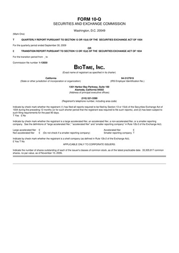 Miniature Lineage Cell Therapeutics
 10-Q Rapport trimestriel  