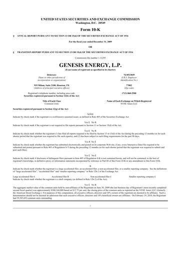 Thumbnail Genesis Energy  L.P. 10-K Annual Report 
