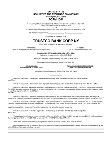 Miniature Trustco Bank 10-K Rapport annuel 