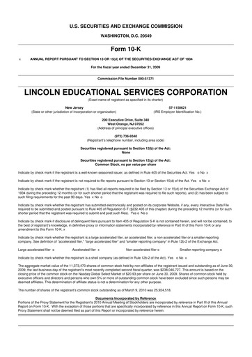Miniature Lincoln Educational Services 10-K Rapport annuel 