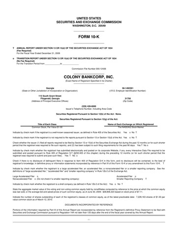 Thumbnail Colony Bankcorp 10-K Annual Report 