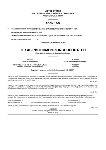 Miniature Texas Instruments 10-Q Rapport trimestriel 2010 