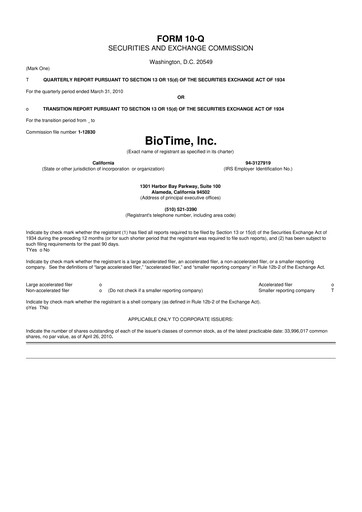 Miniature Lineage Cell Therapeutics
 10-Q Rapport trimestriel  