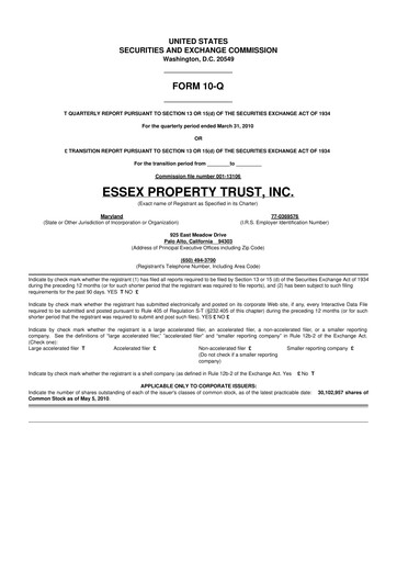 Thumbnail Essex Property Trust
 10-Q Quarterly Report FY 