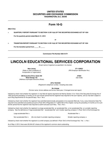 Miniature Lincoln Educational Services 10-Q Rapport trimestriel  