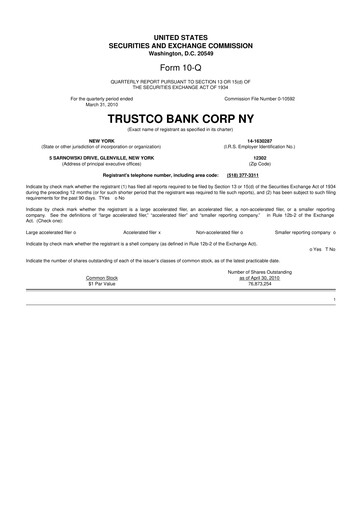 Miniature Trustco Bank 10-Q Rapport trimestriel  