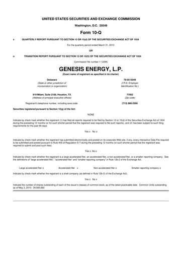 Thumbnail Genesis Energy  L.P. 10-Q Quarterly Report FY 