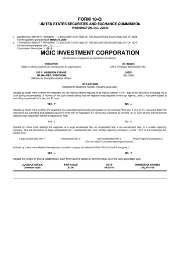 Thumbnail MGIC Investment
 10-Q Quarterly Report FY 