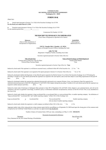 Vorschaubild Microchip Technology 10-K Jahresbericht 2010
