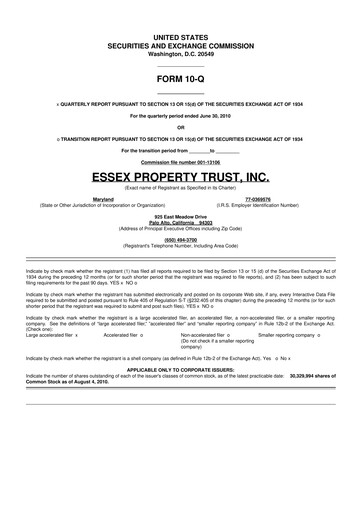 Thumbnail Essex Property Trust
 10-Q Quarterly Report FY2010 
