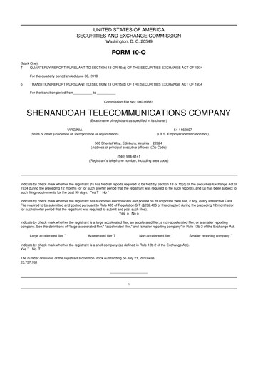 Thumbnail Shentel 10-Q Quarterly Report FY 