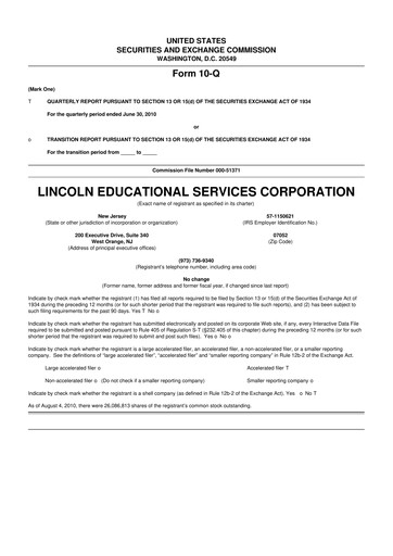 Miniature Lincoln Educational Services 10-Q Rapport trimestriel  