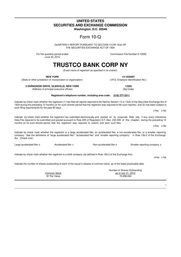 Miniature Trustco Bank 10-Q Rapport trimestriel  
