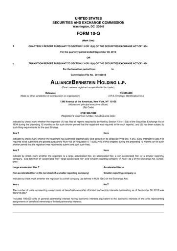 Thumbnail AllianceBernstein 10-Q Quarterly Report FY 