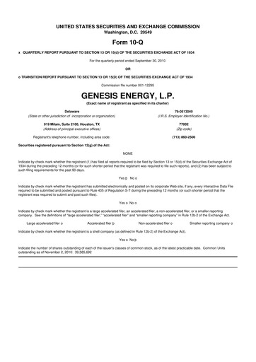 Thumbnail Genesis Energy  L.P. 10-Q Quarterly Report FY 